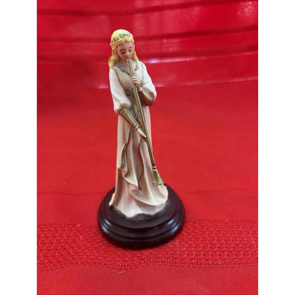 Enesco Resin Girl Figure Playing The Flute Music Box